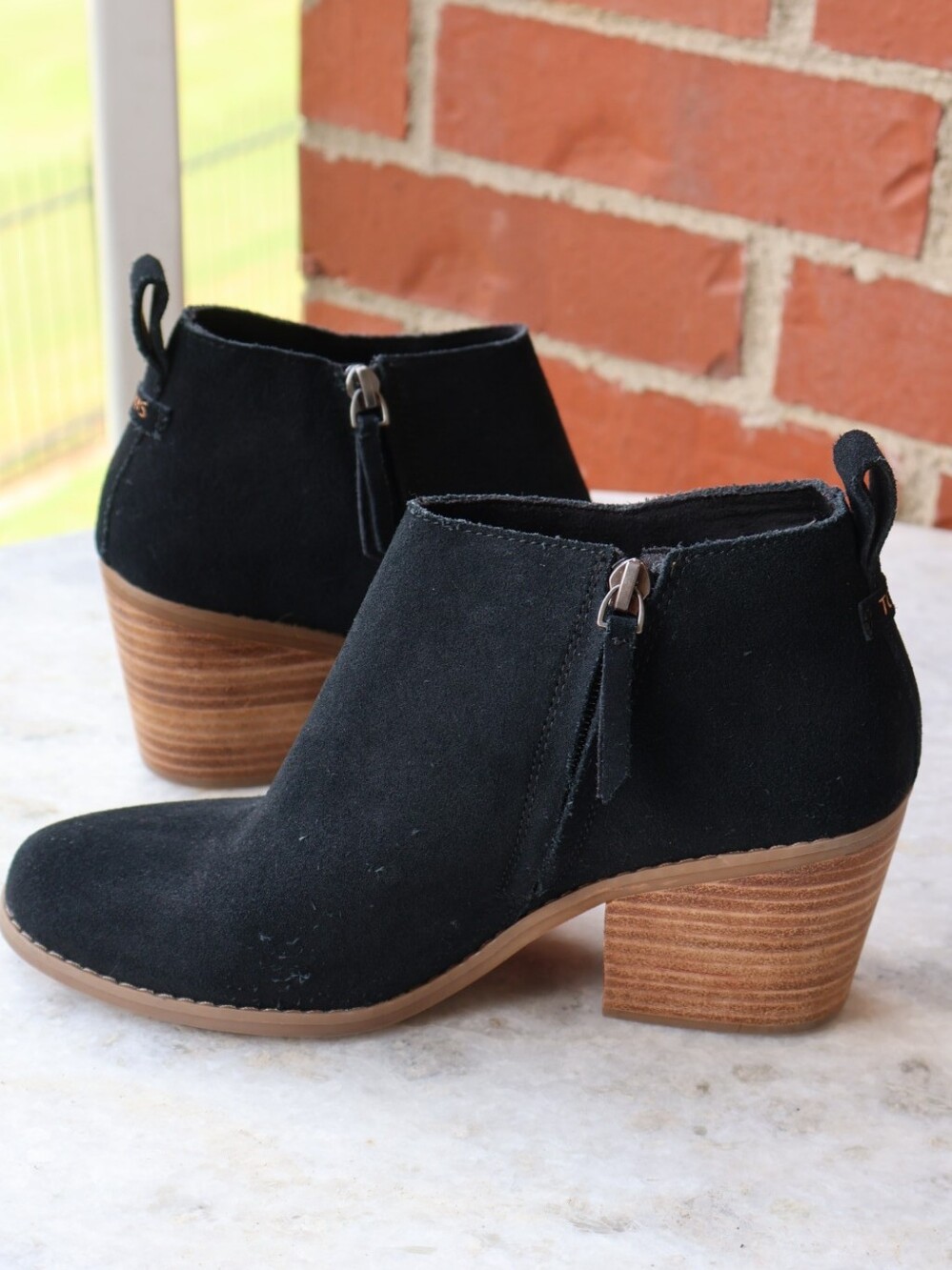 Toms Black Suede Cutout Ankle Booties.